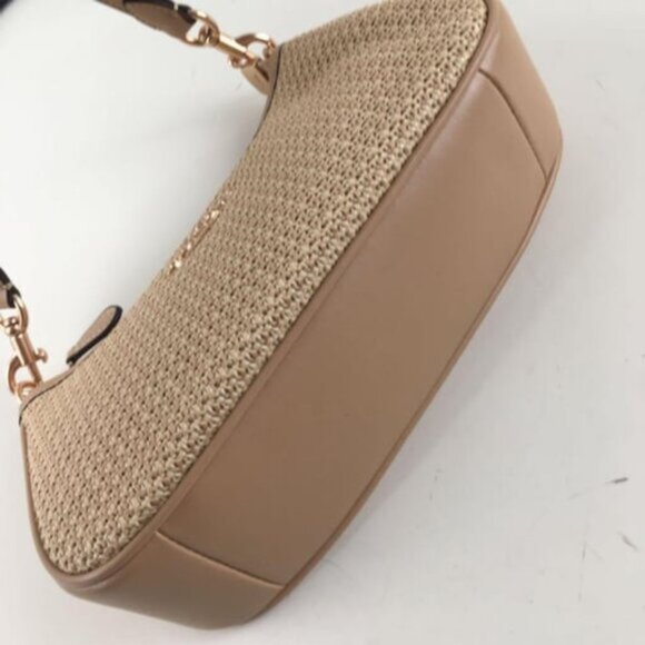 COACH CR350 Teri 2way Shoulder Bag Crossbody Straw Leather Latte Multi New